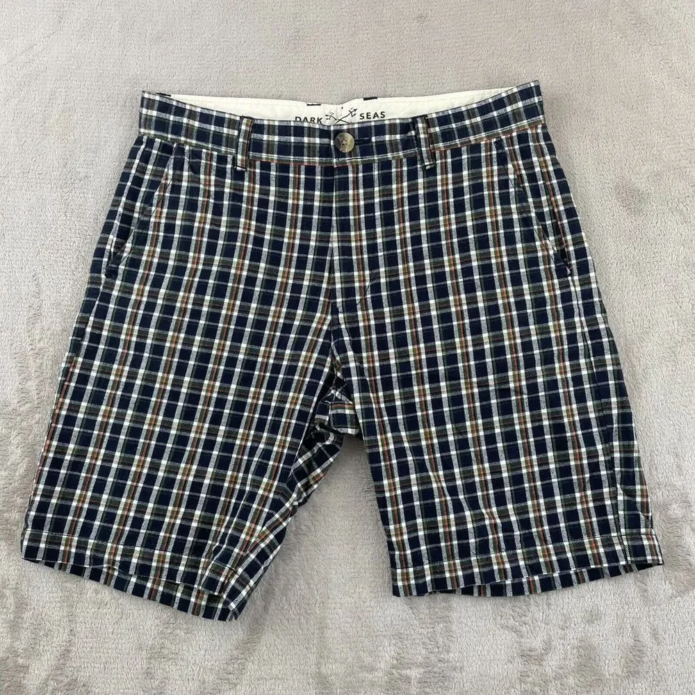 Dark Seas Walk Shorts Men 32x8 Hill Navy Tartan Plaid Preppy‎ Casual